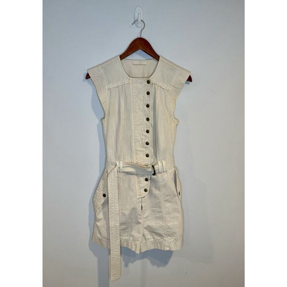 Ulla Johnson Briar Beige Cotton Snap Button Front Belted Sleeveless Romper - Picture 4 of 11
